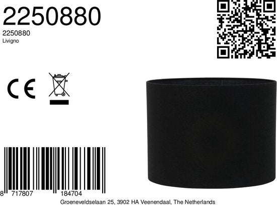 Light & Living Abat-jour cylindrique Livigno - Noir - Ø 50 x 38 cm - Moderne