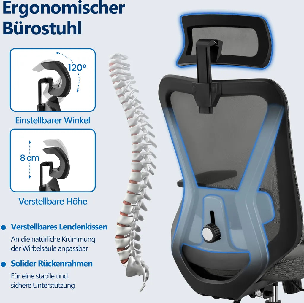 Yaheetech Ergonomic Office Chair - Mesh - Adjustable - With Headrest - Armrests - Black