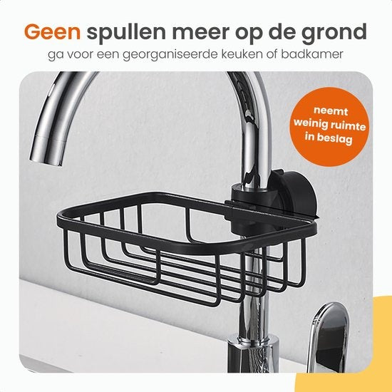 Goliving Support de douche suspendu - Support de douche - Sans perçage - Support de cuisine - Organisateur d'évier - Accessoires de salle de bain - 19,5 cm - Lot de 2 - Noir