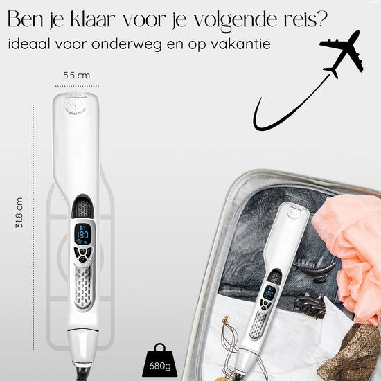 Sansbeauté® Steam Straightener - Lisseur à vapeur - Plaques larges - Lisseur professionnel - Lisseur à vapeur - Blanc