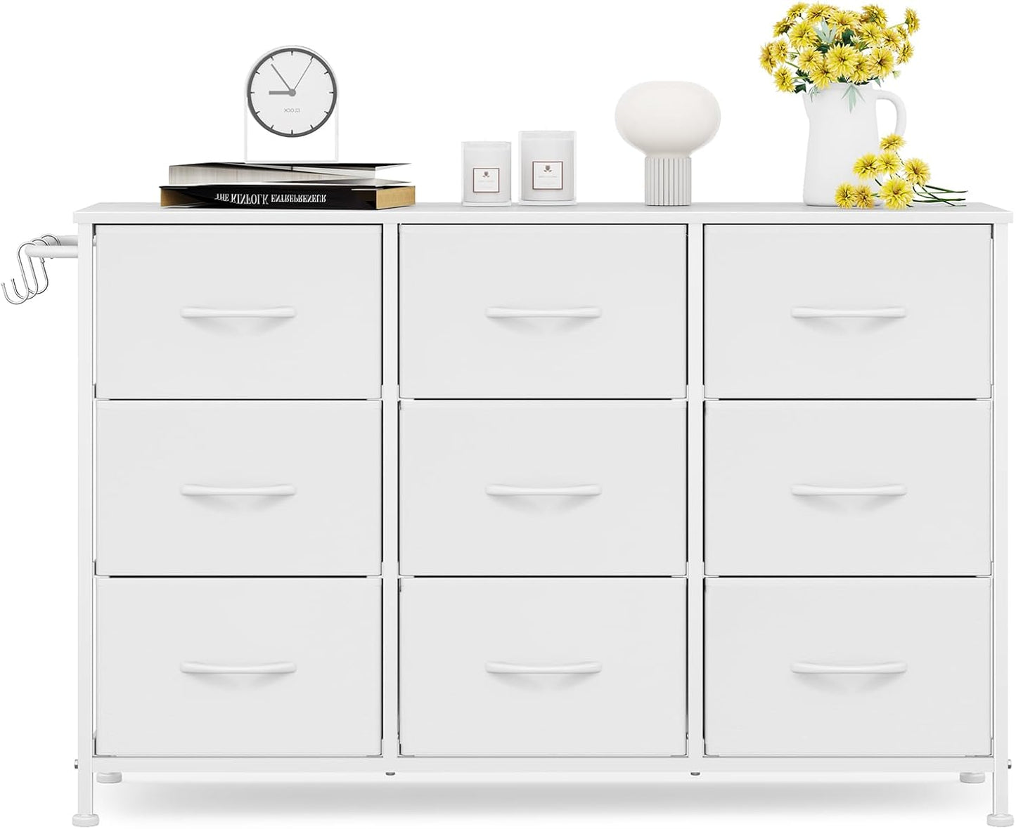Leader Accessories Commode à 9 tiroirs en tissu pour l'entrée et le salon - 100 x 30 x 65 cm - Blanc