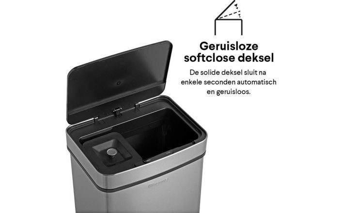 Homra NEXO Poubelle Séparation des déchets 3 compartiments - 72 litres (2x12 + 48 L) avec capteur infrarouge - Design Trio Poubelle Acier inoxydable - Gris