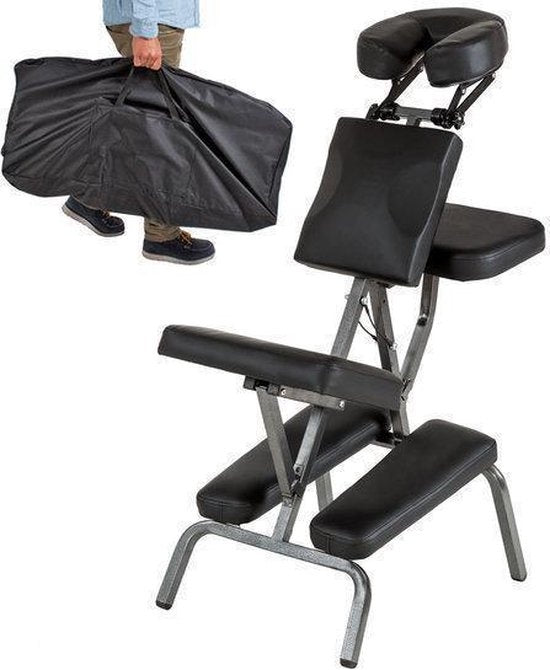 Fauteuil de massage Tectake - fauteuil de traitement avec revêtement épais noir - sac de transport noir inclus