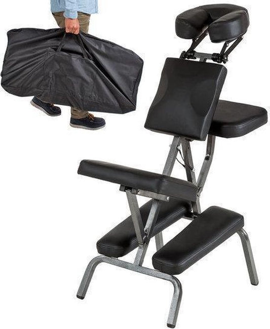 Fauteuil de massage Tectake - fauteuil de traitement avec revêtement épais noir - sac de transport noir inclus