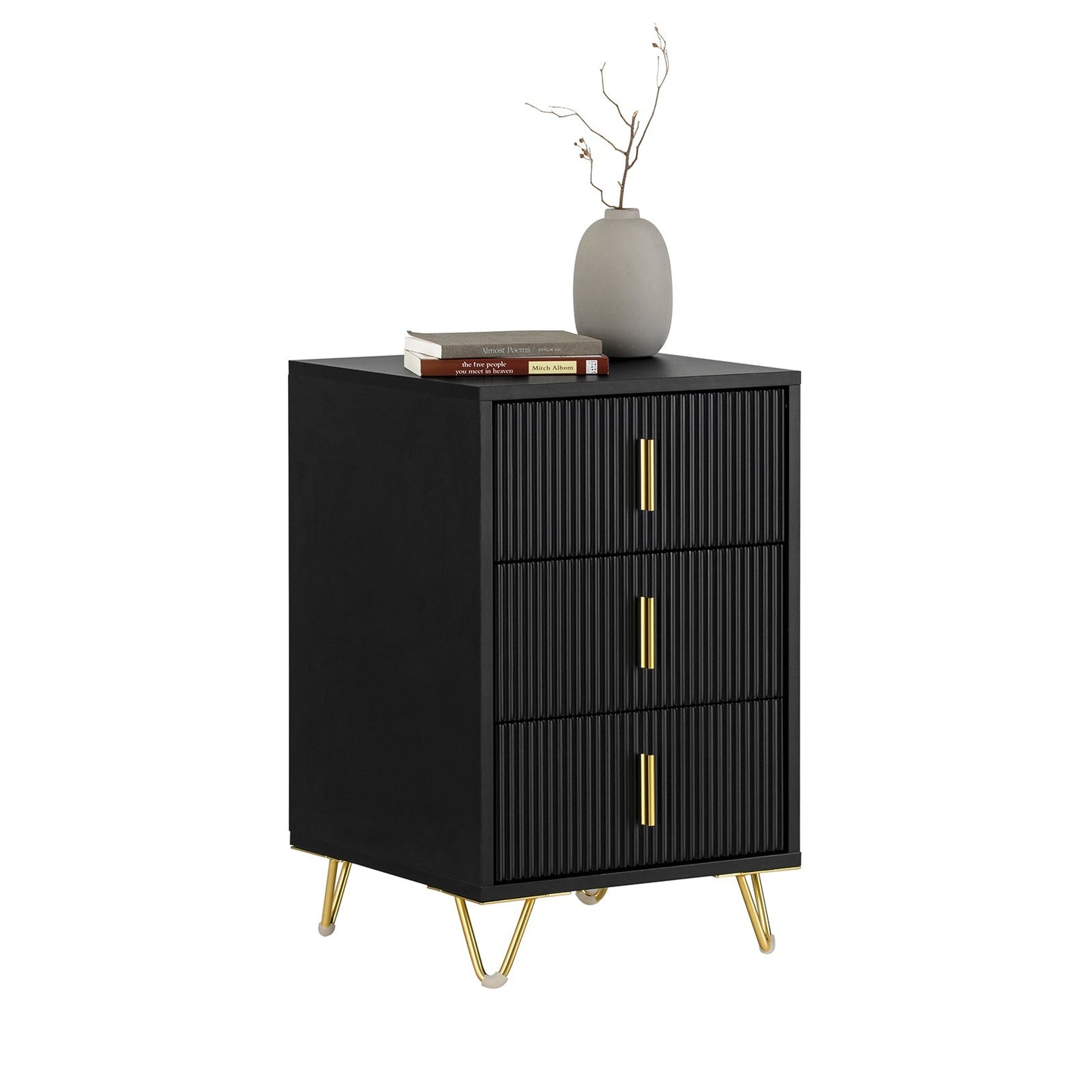 SoBuy Sideboard - Table de nuit avec 3 tiroirs coulissants - Max. 33KG - 40 x 40 x 63 cm - Noir/Doré