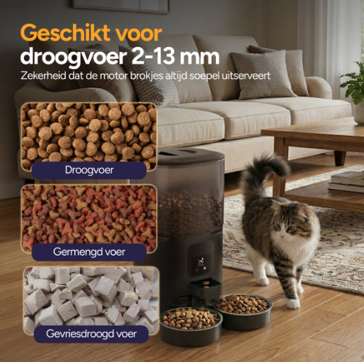 Distributeur automatique de nourriture Viervoeter Feed Dual - Noir - 28 x 22 x 36 cm - 7 L, double bac, application et Wi-Fi