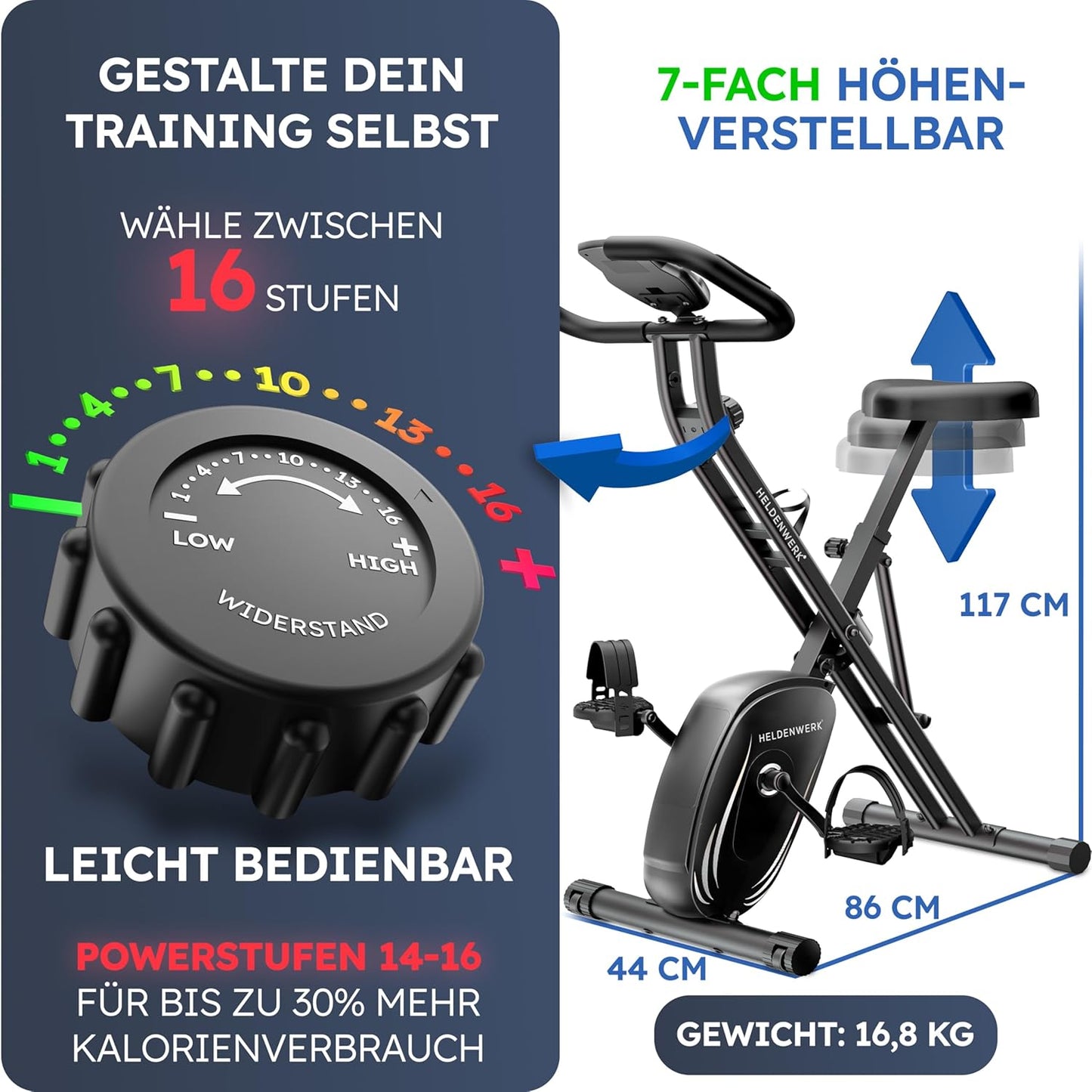 Vélo d'exercice Heroic Work - pliable - chargeable jusqu'à 150KG - Noir