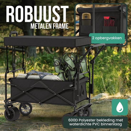 Avalo Wagon Avec Toit XL - Pliable - Jusqu'à 110KG - 97x60x105 CM - 120L - Roues 360º - Noir