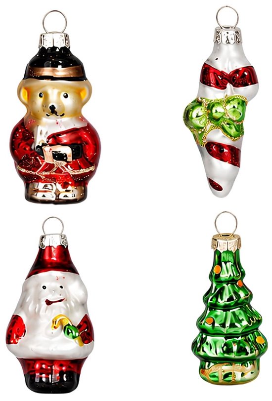 Mica Decorations - Lot de 20 boules de Noël - Décorations de Noël pour le sapin - Ornements de Noël en verre représentant des personnages classiques de Noël - Boules de Noël de 3,5 cm - Vert