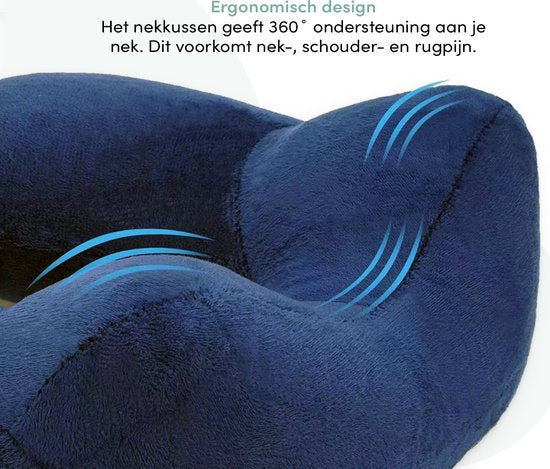 Loti Oreiller cervical gonflable 3 en 1 avec sac de rangement - Oreiller d'avion - Oreiller de voyage - Velours - Masque de sommeil et bouchons d'oreille inclus - Bleu