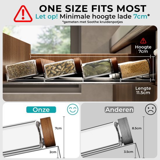 Soothe Spice Rack Drawer for 48 Spice Pots - Pull-out - 12 Set - Spice Organiser - Spice Rack - Acier inoxydable