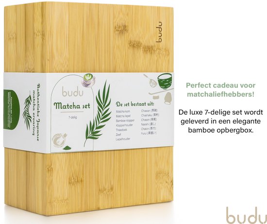 Budu Matcha set 7 pièces - Fouet à Matcha - Bol à Matcha - Fouet à Matcha - Kit de démarrage Matcha - Tamis - Set cadeau Matcha - Cadeau de Noël