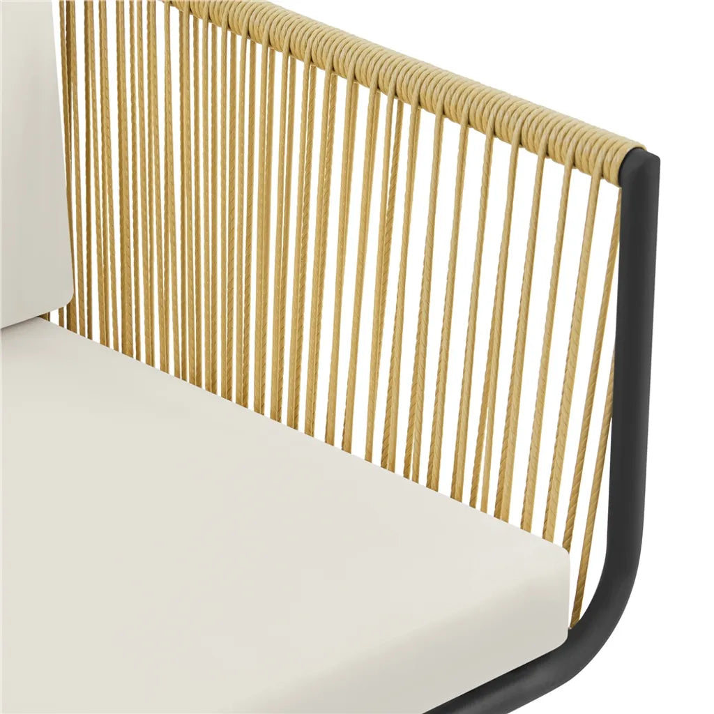 Ensemble de mobilier de jardin Yaheetech 3 pièces - Marron clair/Blanc crème - Ensemble de balcon en polyrotin avec table d'appoint ronde et coussins d'assise et de dossier