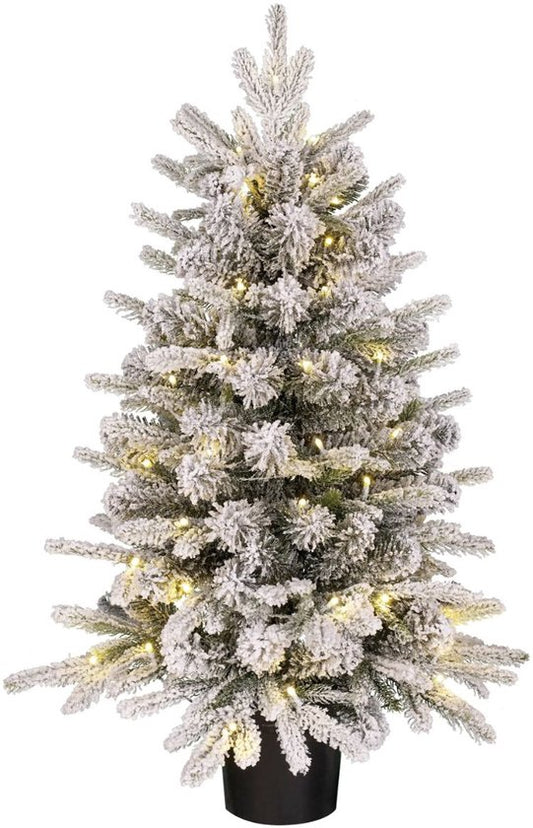 Black Box Trees Sapin de Noël artificiel Grimshaw avec neige H90 x P61 cm - Sapin artificiel en pot - Sapin de Noël artificiel d'intérieur - 120 branches - Vert