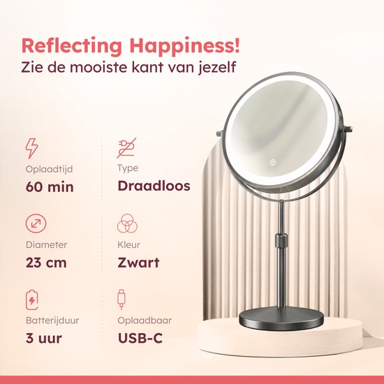 Miroir de maquillage Fraay® avec éclairage LED - Grossissement 10x - Miroir grossissant avec éclairage - Rechargeable - Miroir de rasage - Miroir de salle de bains - Nickel