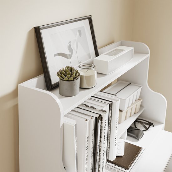 Table pliante murale SoBuy FWT105-II-W - Table pliante multifonctionnelle peu encombrante avec roulettes - Bureau pliant avec tiroir et étagères - Blanc