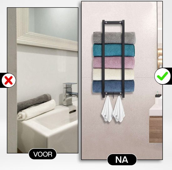 Vonia Porte-serviettes - Porte-serviettes salle de bain - Porte-serviettes salle de bain - Porte-serviettes - 77,5 x 20 x 14 cm - Noir