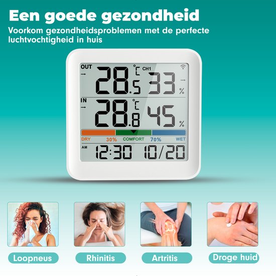 Station météo sans fil Iqonic - Intérieur et extérieur - Alimentation par piles - Humidimètre - Avec capteur extérieur - Blanc