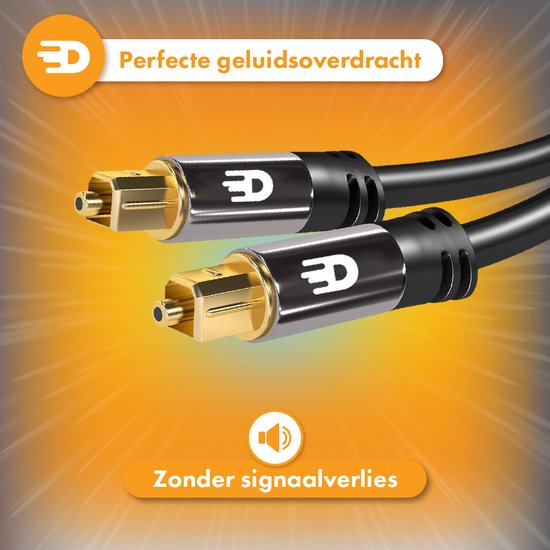 Drivv. Premium Toslink Optical Cable - Câble audio optique - Barre de son - Mâle vers Mâle - 2 mètres - Noir
