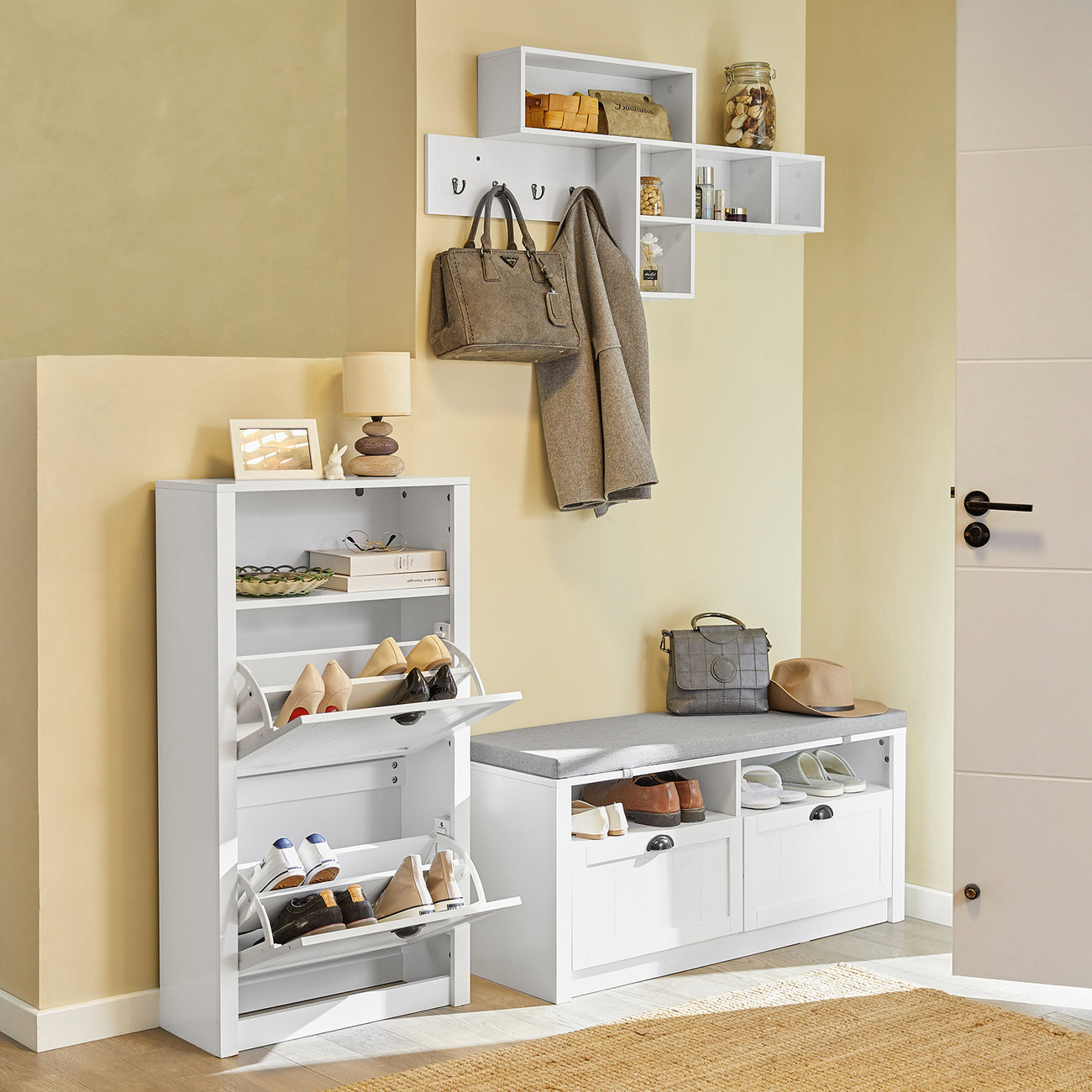 SoBuy FSR87-K-W Meuble à chaussures avec 2 abattants - 60 x 24 x 110 cm - Blanc