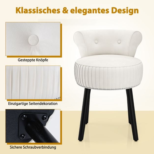 Fauteuil de maquillage Coast en velours avec dossier – 48 x 46 x 66 cm – Blanc