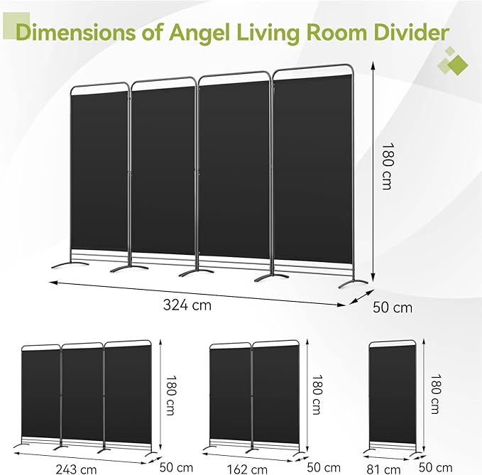 Paravent Angel Living Parawan - 3 panneaux - 165 cm de haut - Noir