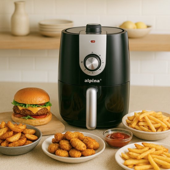 Alpina Airfryer 2L - Friteuse à air chaud pour 1 à 4 personnes - Friteuse à air chaud avec minuterie - Température réglable de 80 à 200 degrés - Avec fonction minuterie - Four à air chaud 900 W