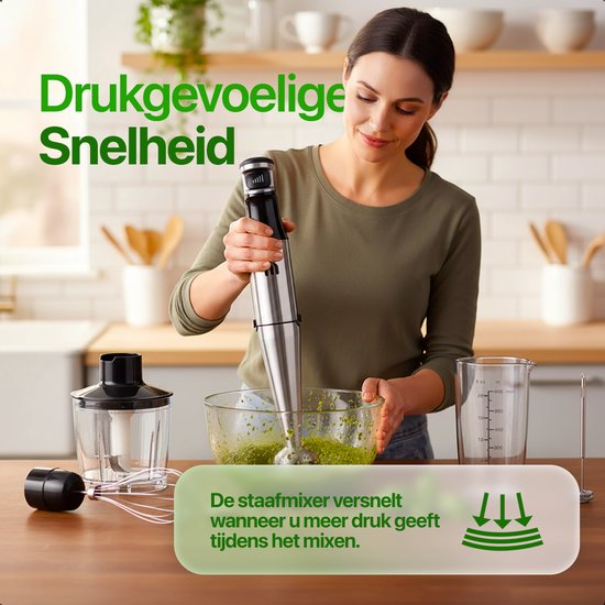 MATTI® - Mixeur plongeant 5in1 - Mixeur plongeant électrique - Hachoir - Blender - Mousseur à lait - 1500W
