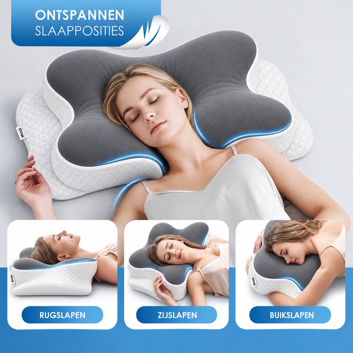 Oreiller ergonomique Maqi Living en mousse à mémoire de forme - Soutien de la nuque à 2 hauteurs - Pour les personnes dormant sur le dos, sur le côté ou sur le ventre - 68 x 45 cm - Blanc