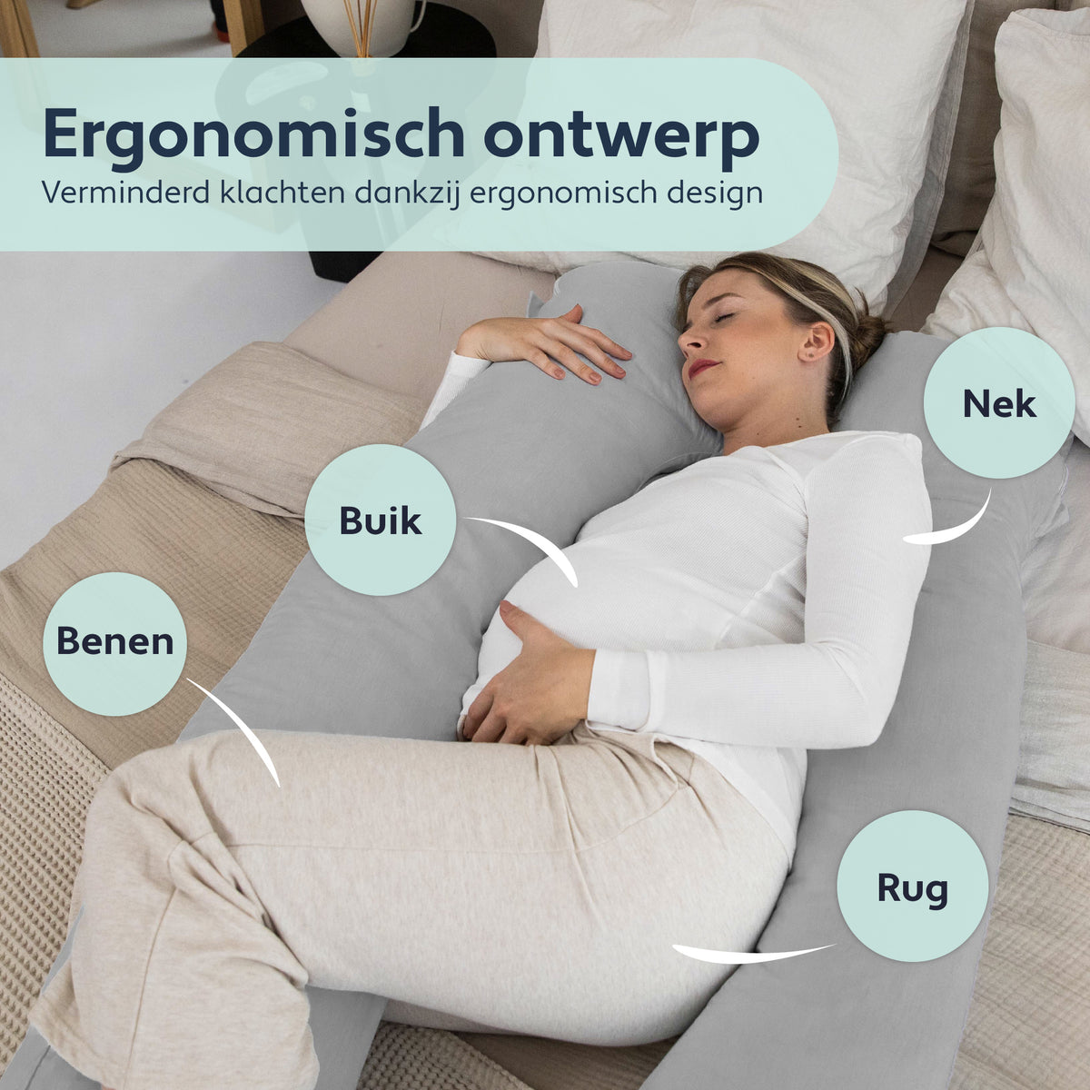 Coussin de maternité XXL - Litollo® - Coussin d'allaitement - Coussin de corps - 280cm - Housse amovible - Gris