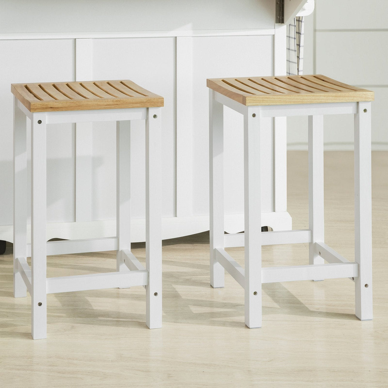 SoBuy FST29-WNx2 Tabouret de bar set of 2 - Max. 100 kg - 35 x 35 x 61 cm - Blanc/ Brun