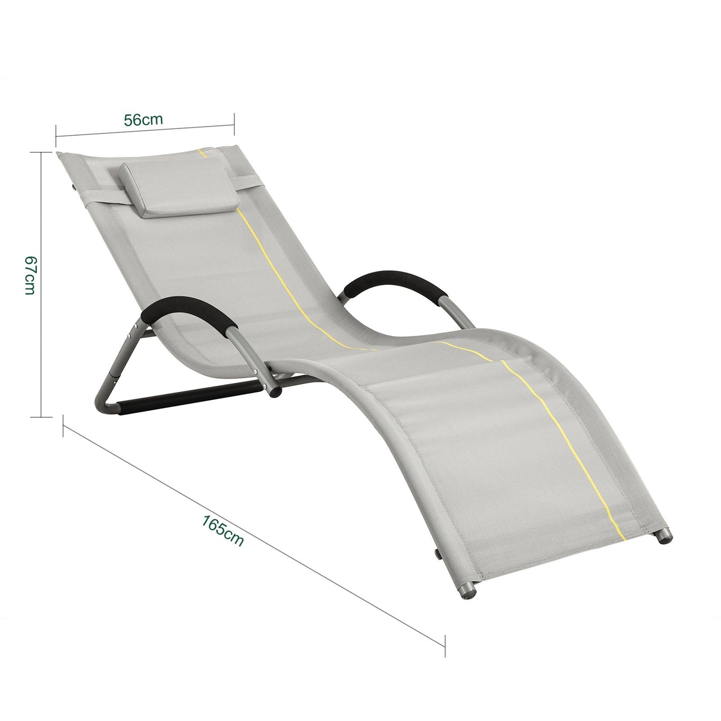 SoBuy Chaise longue avec coussin - Max. 120 kg - 165 x 56 x 67 cm - Gris