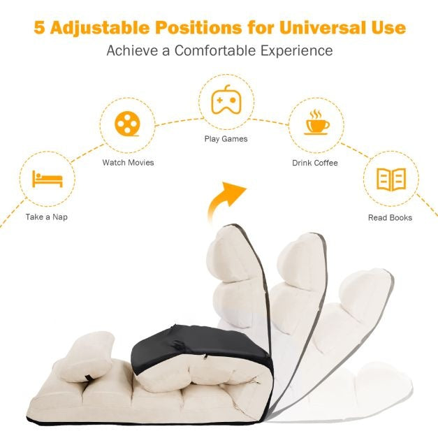 Coast floor chair 5-way adjustable suede cushion chair 175 x 55 x 20 cm beige