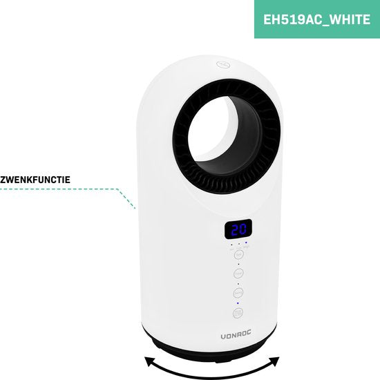 VONROC Radiateur électrique - radiateur soufflant - 1000W/1500W - sans pales - Céramique - 3 niveaux - Télécommande incluse - fonction swing - thermostat et minuterie - 15m2 - blanc