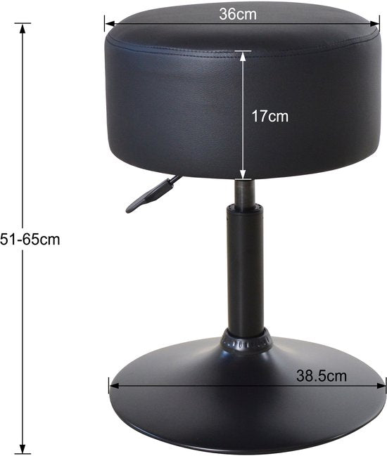 VDD - Tabouret - Tabouret noir - Tabourets réglables en hauteur - Petits tabourets pour s'asseoir - Tabouret réglable en hauteur