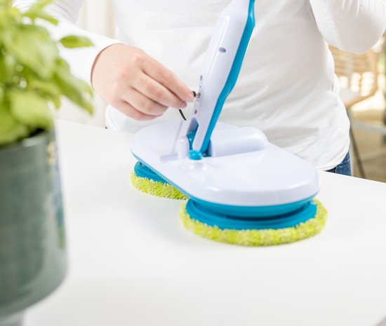 Mediashop Hurricane Floating Mop : balai à franges électrique - balai à franges rechargeable pour nettoyer, récurer et frotter les sols - avec 2 x 3 tampons en microfibre - Édition vente par correspondance