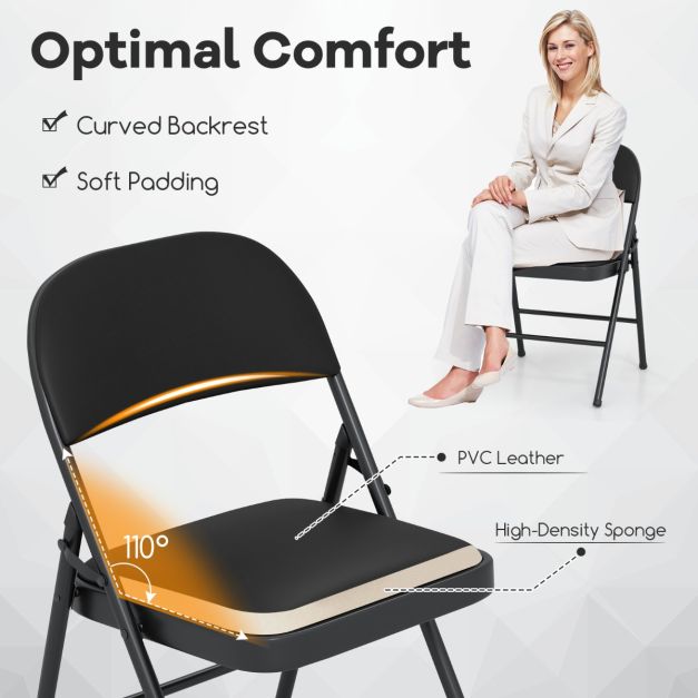 Chaises pliantes Coast avec revêtement – Lot de 4 – 47 x 45 x 79 cm – Noir