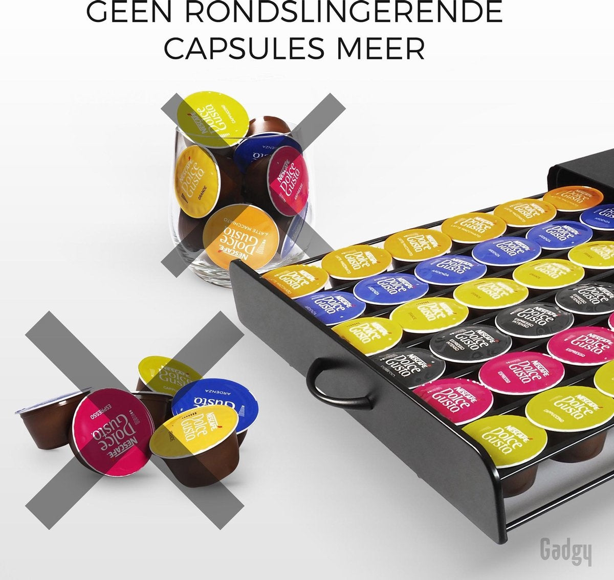 Gadgy Dolce Gusto Capsulehouders - Capsulehouder met lade - Koffie Cuphouder 36 capsules - Padhouder - RVS - Zwart - Vaderdag Cadeau