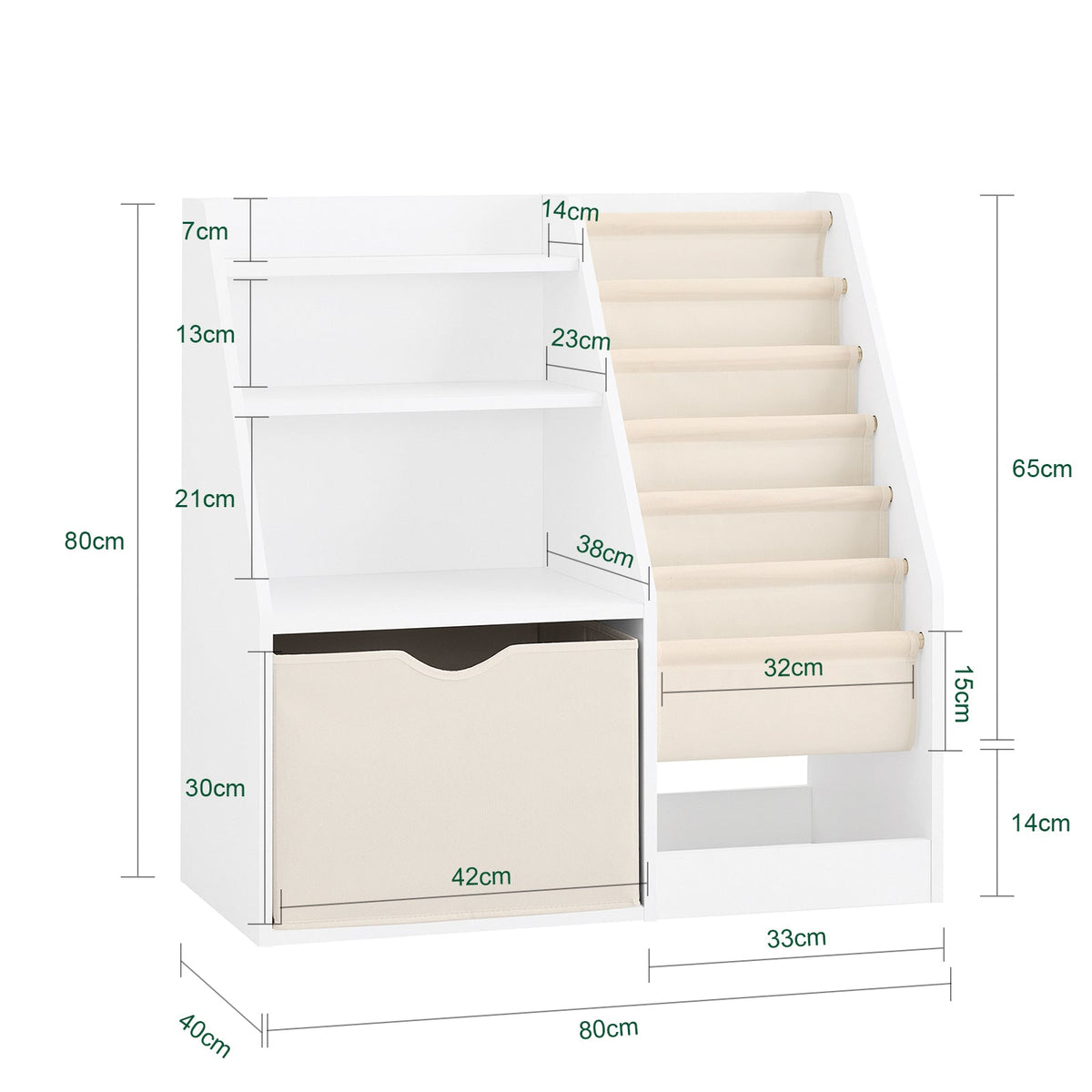 SoBuy KMB119-W Bibliothèque Montessori pour enfants 3 niveaux avec rangement et paniers en tissu, blanc, 80 x 40 x 80 cm