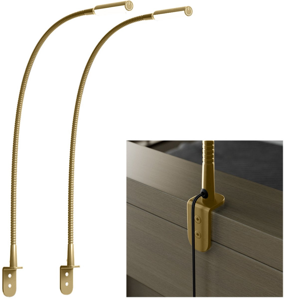 Nolt - Lampe de lecture Lampe de chevet - LED dimmable, lot de 2, pince - Hauteur 58 cm - Métal - Or