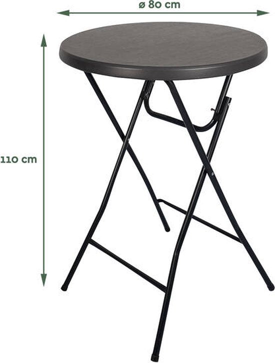 BRASQ Bartable Black ø80 x 110 cm - Table de bar - Table pliante - Pliable en plastique et métal pour l'intérieur et l'extérieur