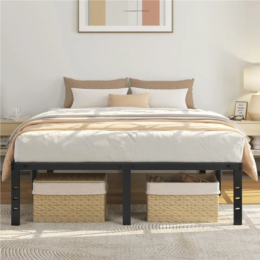 Yaheetech Cadre de lit noir - métal Lit 140 x 200 cm - 37,5 cm Espace de rangement