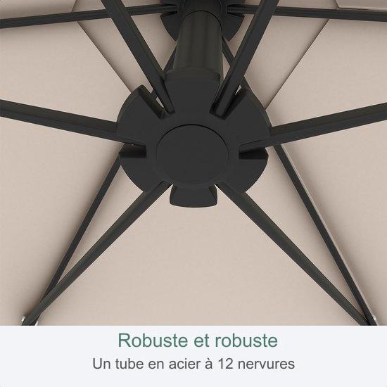 Parasol LifeGoods, Ø300cm, imperméable, avec housse et base en croix, Taupe