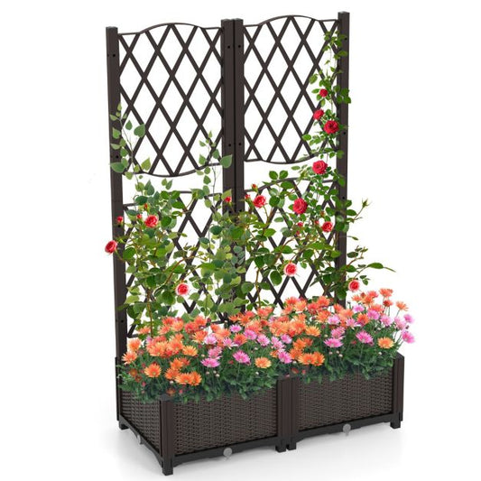 Coast Double Planter - PE - Drainage - Climbing Rack - Freestanding - 80x40x122 cm - Brown
