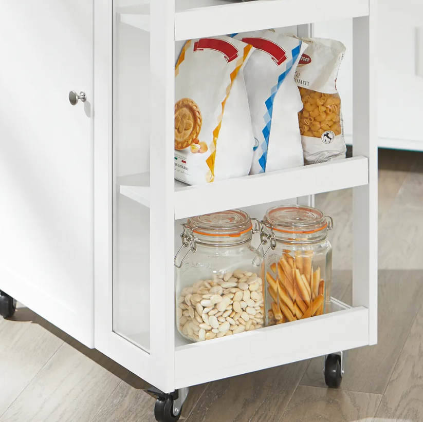 SoBuy - Chariot de cuisine - 1 porte et 3 étagères - 60 x 90 x 40 cm - Blanc