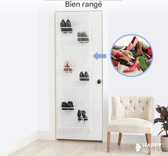 Happy Goods - Support à chaussures XXL - 40 paires de chaussures - Support de rangement - Porte émoussée et opaque - Armoire à chaussures - Support à chaussures suspendu - Métal - Rangement suspendu - Système de rangement de chaussures - Armoire à chaussu