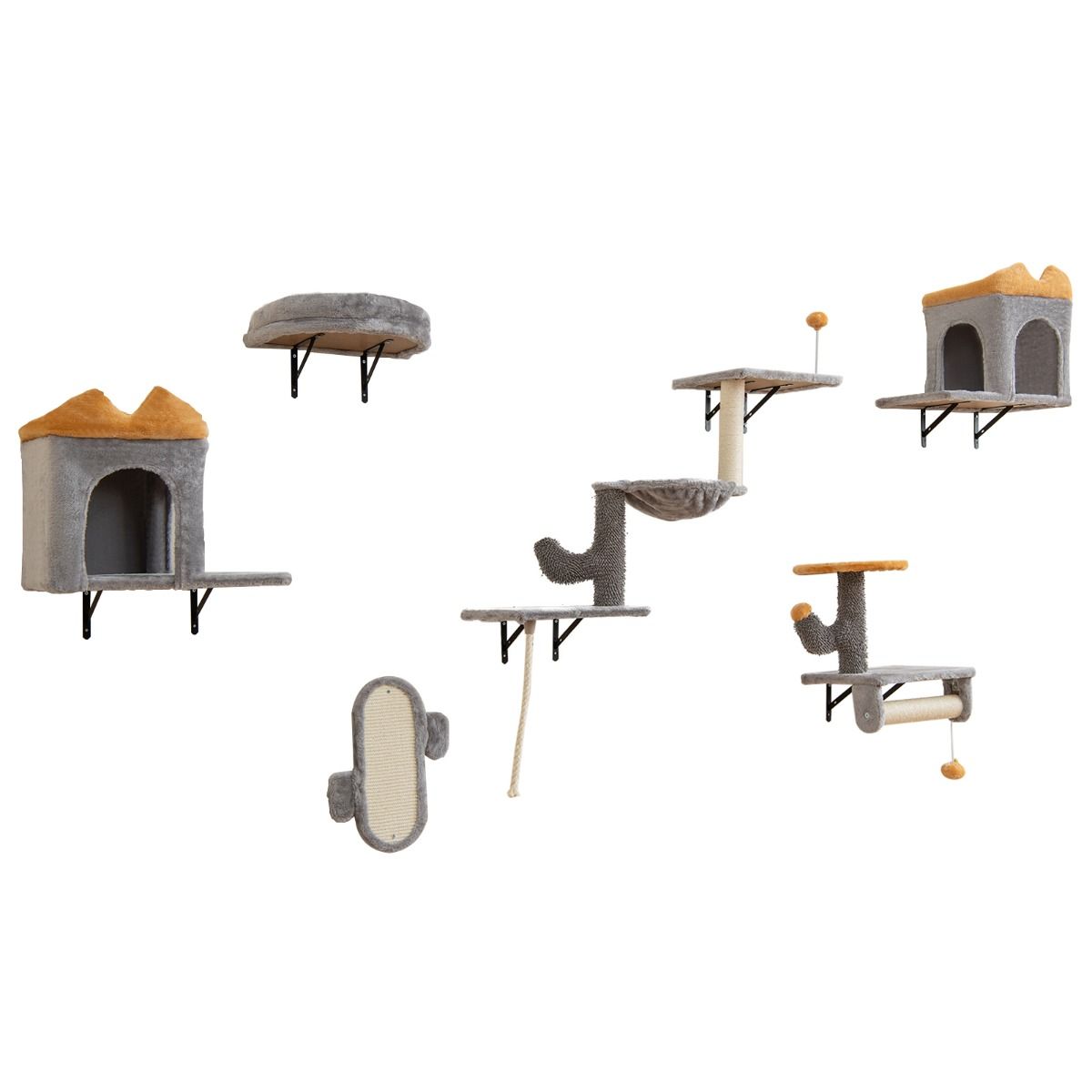 Ensemble de tours pour chats à fixer au mur Coast - Peu encombrant - Plateforme à 2 niveaux - Gris