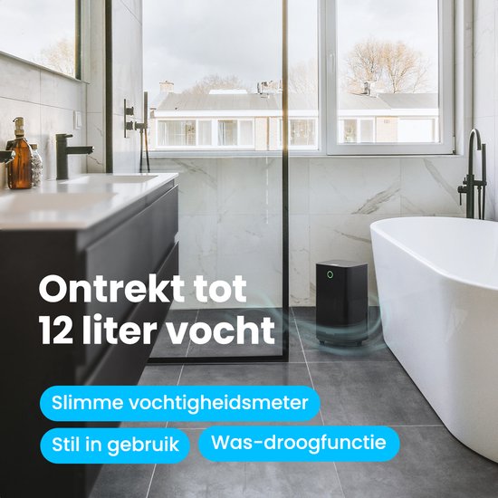 Déshumidificateur Auronic - Série compacte - 12L par jour - Fonction Lavage-Séchage - Chambre à coucher, Salle de bain et Salon - Élimination de l'humidité pour la maison - Noir