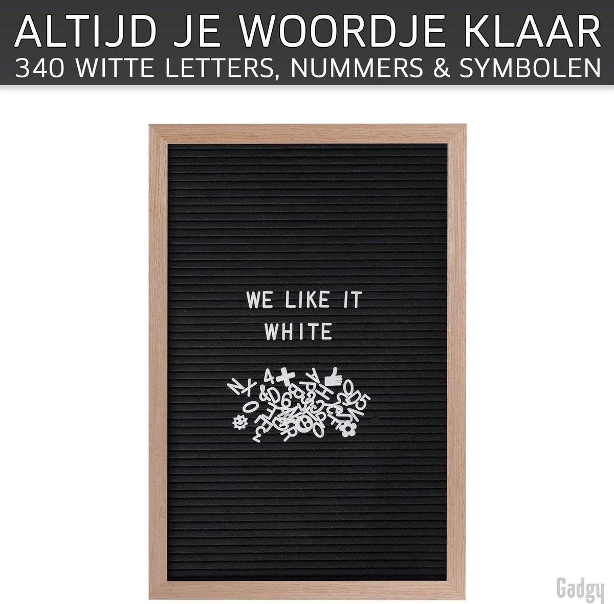 Gadgy Letterbord Zwart Vilt - Houten lijst 30x45cm - Inclusief 570 Kleuren Letters en 100 Icoontjes - Wanddecoratie Woonkamer - Leuk Cadeau - Verjaardagscadeau