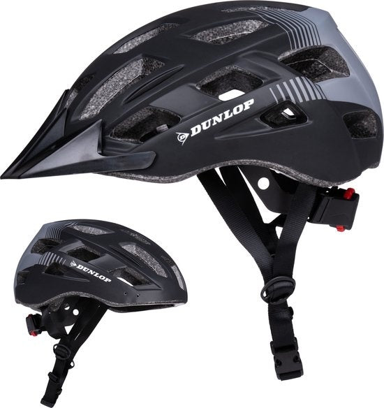 Dunlop Bicycle Helmet - Casque VTT - Taille L - Ajustable 58-61cm - Eclairage LED - Noir